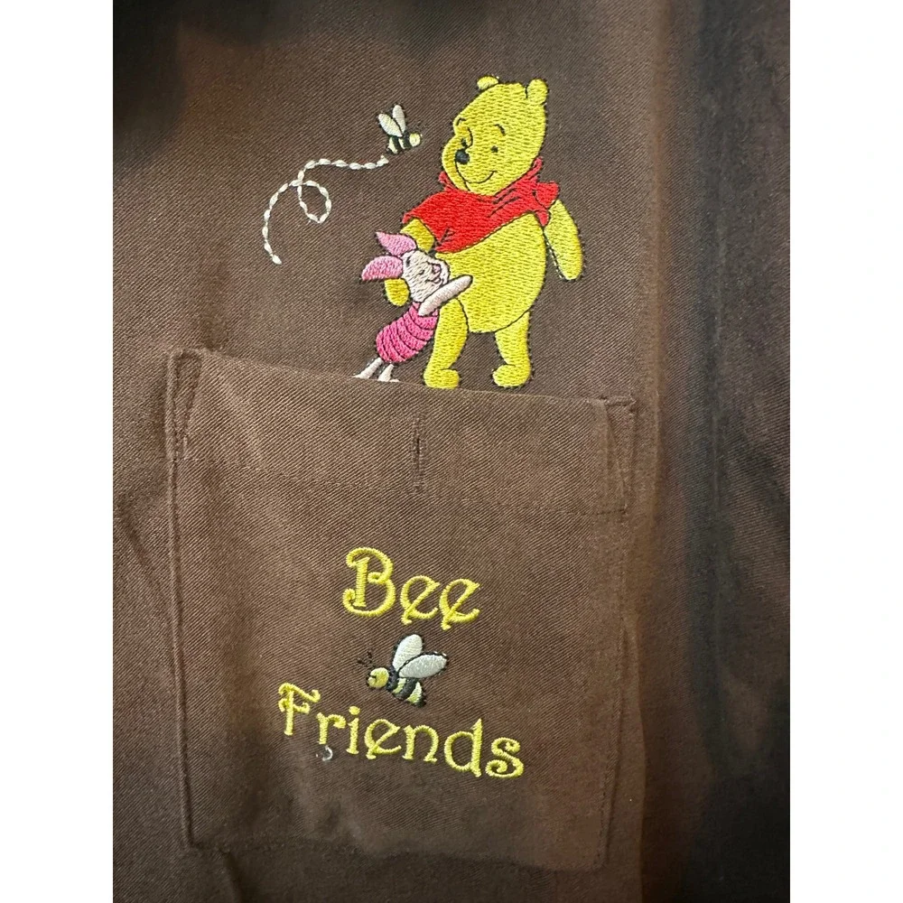 Disney Winnie the Pooh Bee Friends Brown Faux Suede Button Down Shirt Womens 2X - Picture 3 of 4